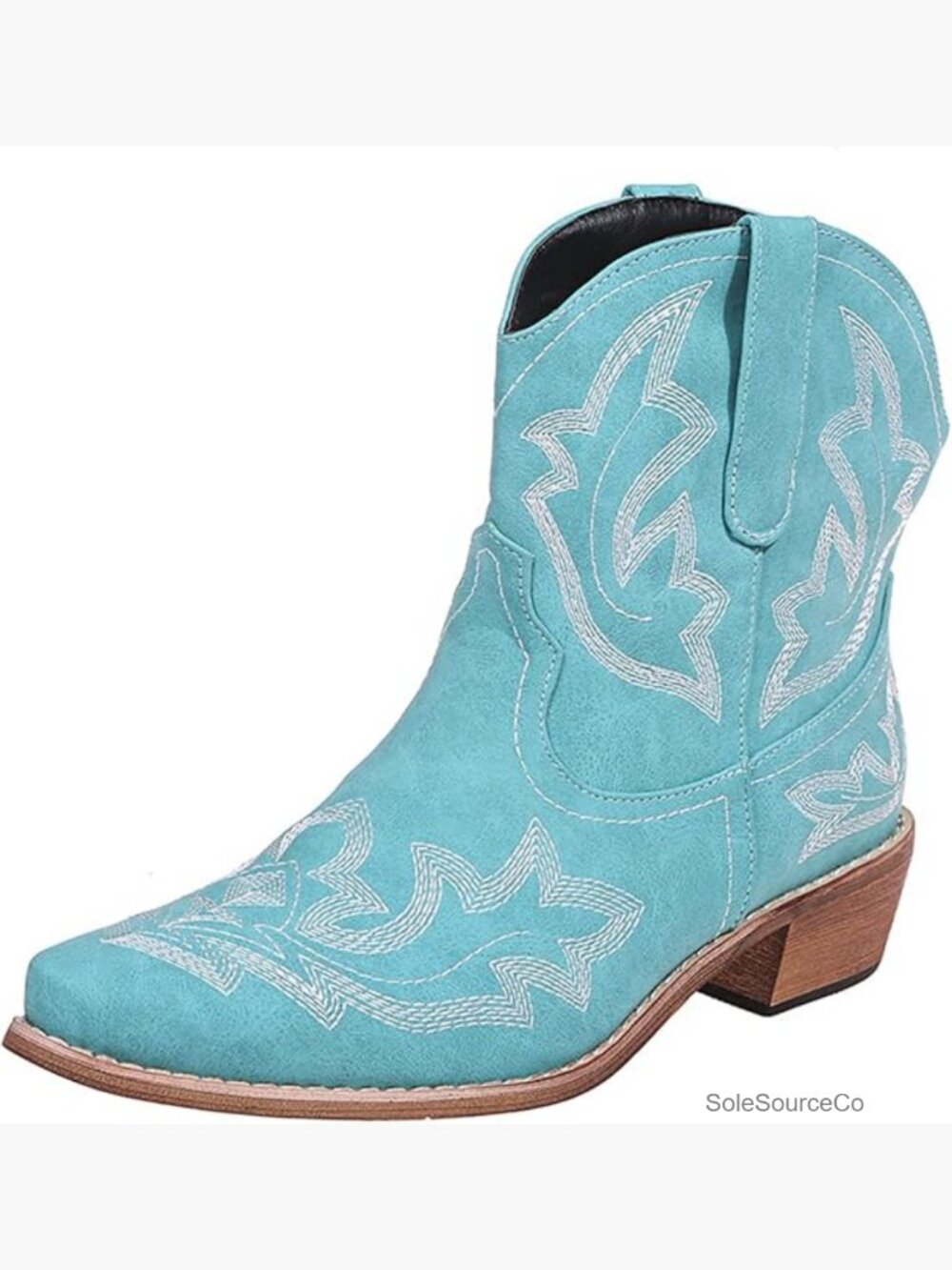 Pointed Toe Embroidered Western Ankle Booties Low Chunky Heel Cowgirl Boots